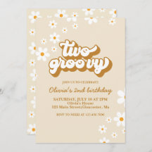 Zwei Groovy Retro Daisy 2. Geburtstag Einladung