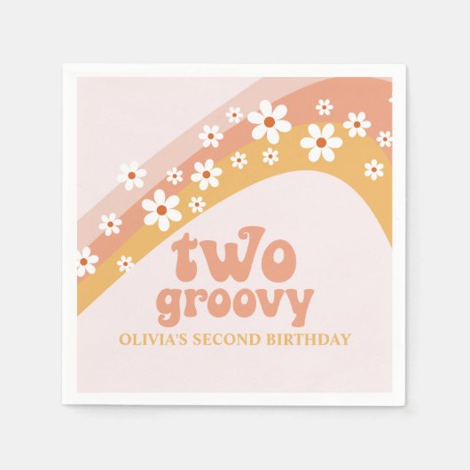 Zwei Groovy Retro Daisy Boho Rainbow Napkins Serviette (Vorderseite)