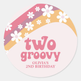 Zwei Groovy Retro Daisy Boho Rainbow Runder Aufkleber