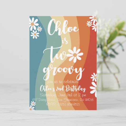 Zwei Groovy Retro Einladung (Stehend Vorderseite)
