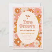 Zwei Groovy Retro Floral 2. Geburtstag Einladung (Vorderseite)