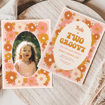 Zwei Groovy Retro Floral 2. Geburtstag Einladung