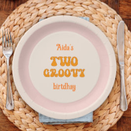 Zwei Groovy Retro Floral 2. Geburtstag Pappteller