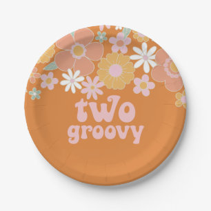 Zwei Groovy Retro Floral 2. Geburtstagspapier-Tell Pappteller