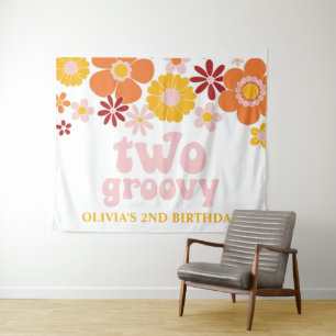 Zwei Groovy Retro Floral Geburtstagsbanner Wandteppich
