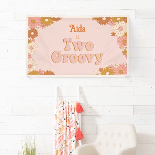 Zwei Groovy Retro Floral Hintergrund Banner (Insitu)