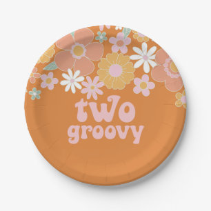 Zwei Groovy Retro Floral Papier-Teller zum 2. Gebu Pappteller