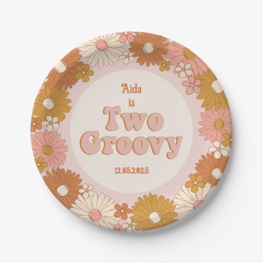 Zwei Groovy Retro Floral Pappteller (Vorderseite)
