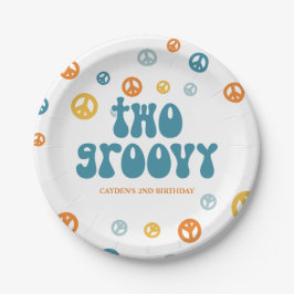 Zwei Groovy Retro Geburtstagspapier-Teller Pappteller