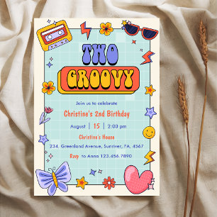 Zwei Groovy Retro Hippie 2. Geburtstags-Party Einladung