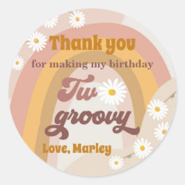 Zwei Groovy Retro Hippie Rainbow Daisy Favor Girl  Runder Aufkleber