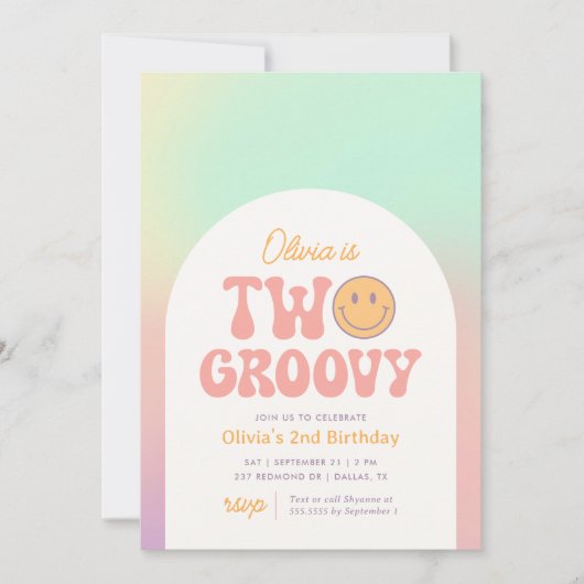 Zwei Groovy Retro II. Geburtstag Einladung (Vorderseite)