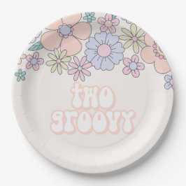 Zwei Groovy Retro Pastell Floral 2. Geburtstag Pappteller