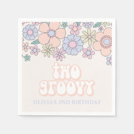 Zwei Groovy Retro Pastell Floral 2. Geburtstag Serviette