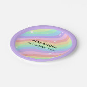 Zwei Groovy Retro-Pastell-Regenbogen 2. Geburtstag Pappteller (Schrägansicht)
