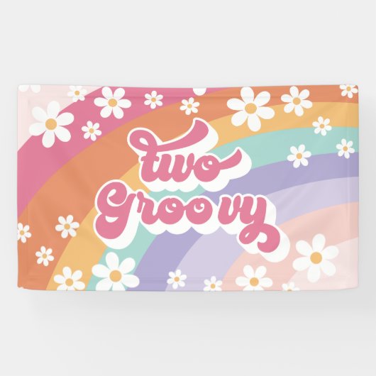 Zwei Groovy Retro Rainbow 2. Geburtstag Banner (Horizontal)