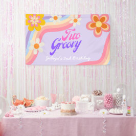 Zwei Groovy Retro Rainbow 2. Geburtstag Banner