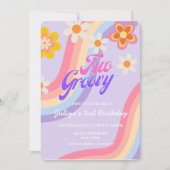 Zwei Groovy Retro Rainbow 2. Geburtstag Einladung (Vorderseite)