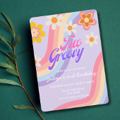 Zwei Groovy Retro Rainbow 2. Geburtstag Einladung