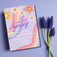 Zwei Groovy Retro Rainbow 2. Geburtstag