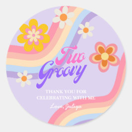 Zwei Groovy Retro Rainbow 2. Geburtstag Runder Aufkleber