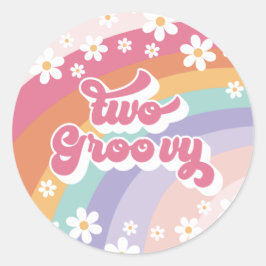 Zwei Groovy Retro Rainbow 2. Geburtstag Runder Aufkleber