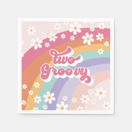 Zwei Groovy Retro Rainbow 2. Geburtstag Serviette (Vorderseite)