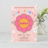 Zwei Groovy Retro Rainbow 2. Party zum Geburtstag Einladung (Stehend Vorderseite)