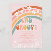 Zwei Groovy Retro Rainbow daisate Birthday Einladu Einladung (Vorne/Hinten)