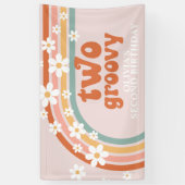 Zwei Groovy Retro Rainbow Daisy Birthday Banner (Vertikal)