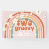Zwei Groovy Retro Rainbow Daisy Birthday Banner (Horizontal)