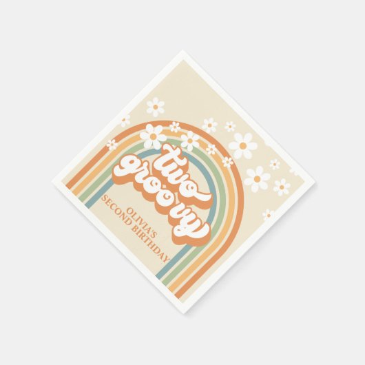 Zwei Groovy Retro Rainbow Daisy Birthday Serviette (Ecke)
