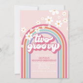 Zwei Groovy Retro Rainbow Einladung (Vorderseite)