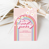 Zwei Groovy Retro Rainbow Einladung