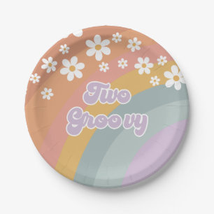 Zwei Groovy Retro Rainbow Pappteller