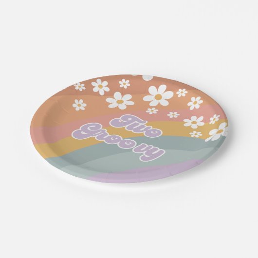 Zwei Groovy Retro Rainbow Pappteller (Schrägansicht)