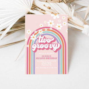 Zwei Groovy Retro Regenbogen-Einladung Einladung