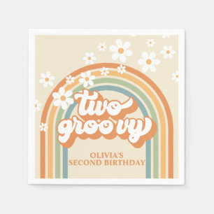 Zwei Groovy Retro Regenbogen Gänseblümchen Geburts Serviette