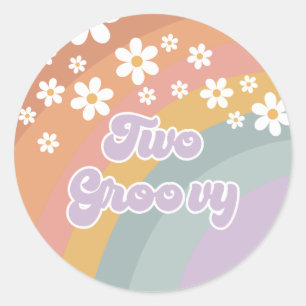 Zwei Groovy Retro Regenbogen Runder Aufkleber