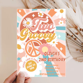 Zwei Groovy Retro Sunshine Daisy Boho 2. Geburtsta Einladung
