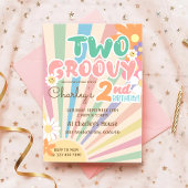 Zwei Groovy Retro Sunshine Daisy Boho 2. Geburtsta Einladung
