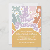Zwei Groovy Retro Sunshine Rainbow Daisy Einladung (Vorderseite)