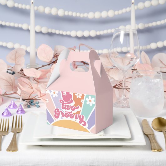 Zwei Groovy Retro Sunshine Rainbow Daisy Geschenkschachtel (Hochzeit)