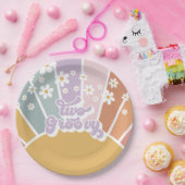Zwei Groovy Retro Sunshine Rainbow Daisy Pappteller (Party)