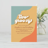 Zwei Groovy Retro Swirl 2. Geburtstag Einladung (Stehend Vorderseite)