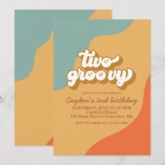 Zwei Groovy Retro Swirl 2. Geburtstag Einladung