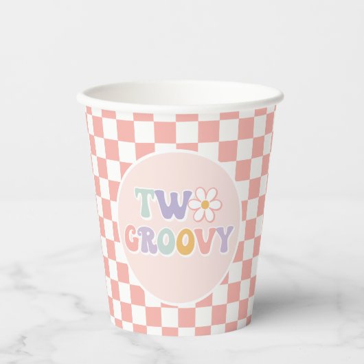 Zwei Groovy Rosa Gänseblümchen Karo Pappbecher (Vorderseite)