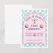 Zwei Groovy Twin Girls zum Geburtstag Einladung -  (Vorne/Hinten)