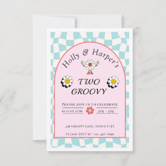 Zwei Groovy Twin Girls zum Geburtstag Einladung - 