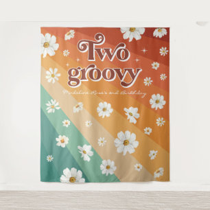 Zwei Groovy zum zweiten Geburtstag Retro Daisy R Wandteppich